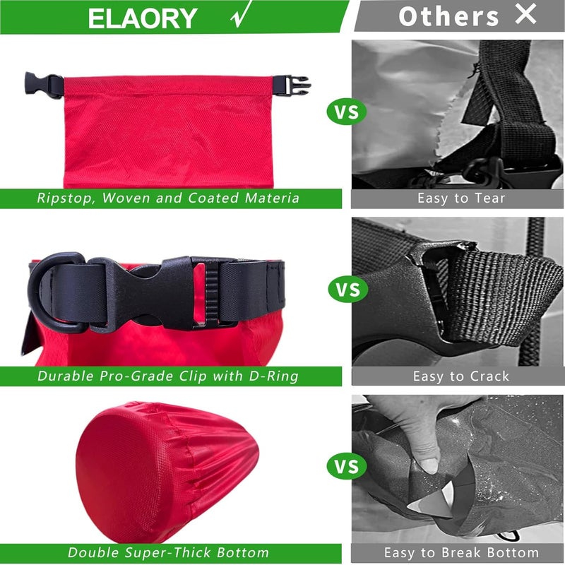 ELAORY Waterproof Dry Bags 3 Pack (5L, 10L, 20L) - Lightweight Waterproof Storage Bags for Travel, Boating, Fishing, Rafting, Swimming, Camping & Outdoor Activities - Durable & Compact Design, Red - Image 4